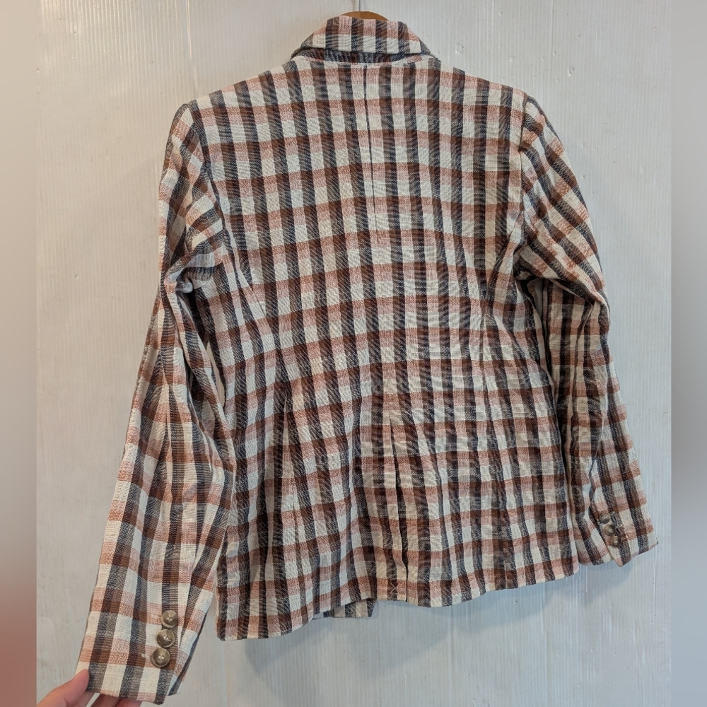 JOIE Women's Rust Brown and White Checkered Blazer Size Medium - Picture 7 of 13
